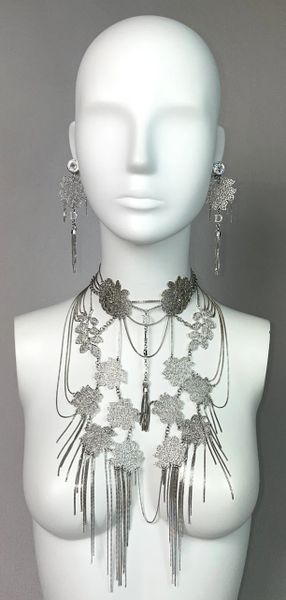 C. 2003 Christian Dior by John Galliano Huge Silver Filigree Necklace Earrings & Bracelet Set