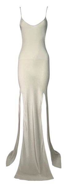 2000's Balenciaga Nude Silk Semi-Sheer Super High Slits Maxi Slip Dress