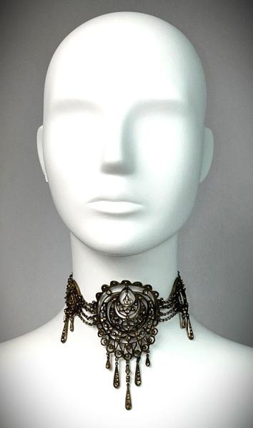 Vintage S/S 1999 Christian Dior by John Galliano Antique Bronze Wide Choker Necklace