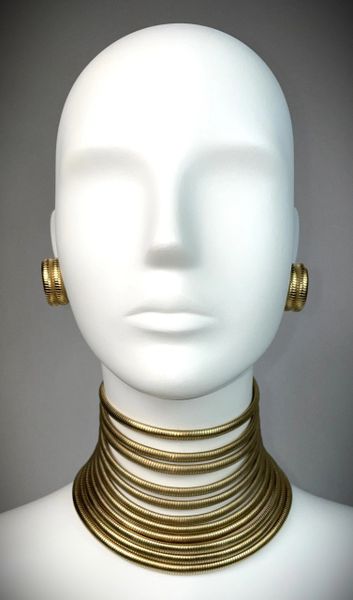 F/W 1997 Christian Dior by John Galliano Museum Gold Extra Wide Choker Necklace Earrings & Bracelet