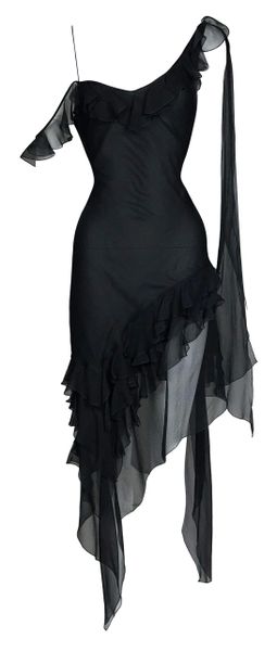 S/S 2002 John Galliano Sheer Black Silk Asymmetrical Dress