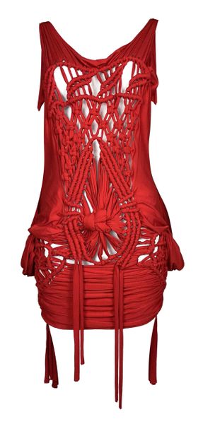 S/S 2003 Christian Dior by John Galliano Runway Sheer Red Knotted Mini Dress