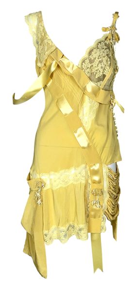 S/S 2002 Christian Dior by John Galliano Runway Yellow Cut-Out & Bows Mini Dress