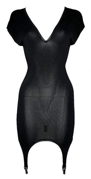 1990's Jean Paul Gaultier Sheer Black Nylon Bodycon Lingerie Mini Dress