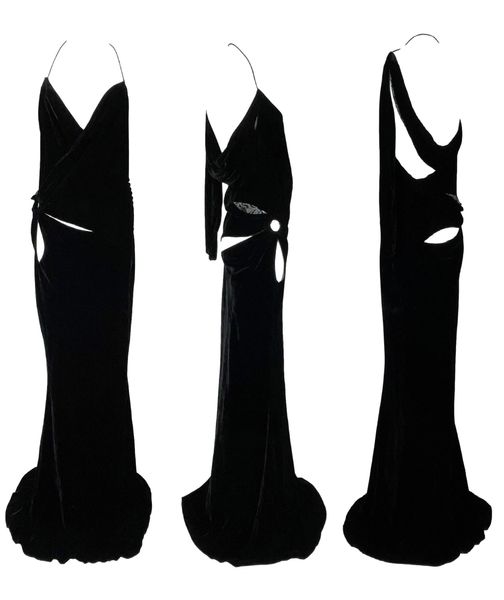 F/W 2003 John Galliano Black Velvet Plunging Cut-Out Gown Dress