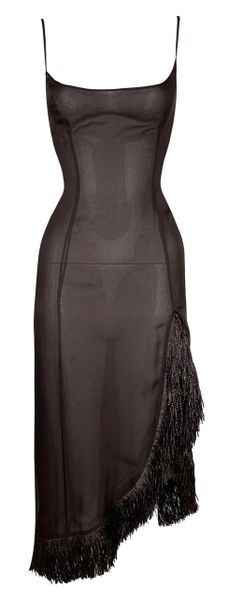 S/S 2001 Thierry Mugler Couture Runway Sheer Brown Silk High Slit Straw Dress