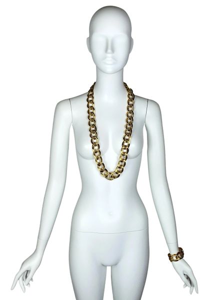 Vintage C. 1998 Christian Dior by John Galliano Chunky Large Gold Chain Necklace & Bracelet