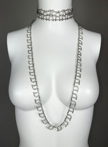 2000's Christian Dior by John Galliano Crystal Logo Choker & Long Necklace Set