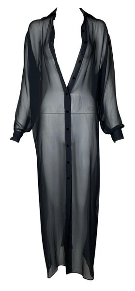 S/S 1997 Givenchy Couture by John Galliano Runway Sheer Black Silk Maxi Shirt Dress