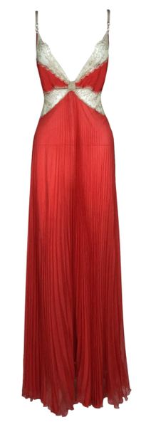 S/S 2007 Gianfranco Ferre Runway Sheer Red Silk Lace Maxi Slip Dress