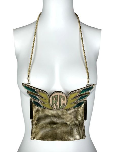 C. 2003 Roberto Cavalli Super Hero Logo Wings Gold Metal Chainmail Bag Handbag