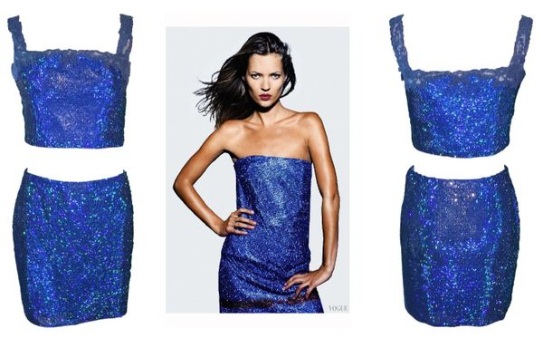 F/W 1997 Atelier Versace Couture by Gianni Blue Crystal Chainmail Crop Top & Skirt Set