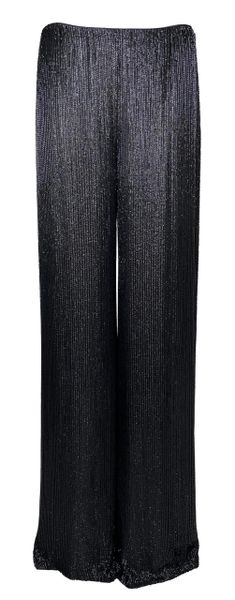 2000's Gianfranco Ferre Black Silk Wide Leg Beaded Pants