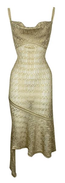 F/W 2000 Christian Dior by John Galliano Sheer Gold Knit Asymmetrical Dress
