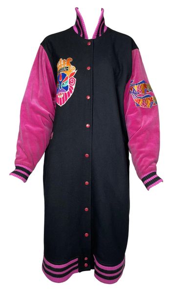 F/W 1980 Kansai Yamamoto Black & Pink Baggy Hip-Hop Long Letterman Jacket Coat