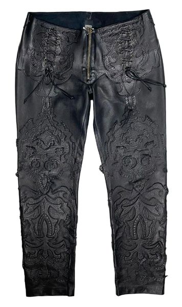 C. 2002 Gianfranco Ferre Black Rocker Western Low Rise Leather Pants