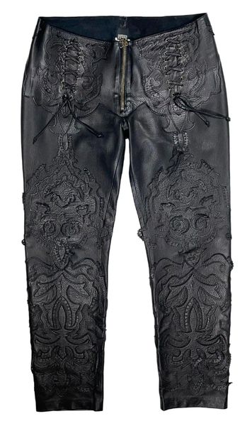 C. 2002 Gianfranco Ferre Black Rocker Western Leather Pants