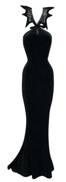 S/S 1997 Thierry Mugler Kiss of the Spiderwoman Black Velvet Mermaid Gown Dress