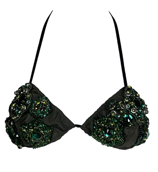 2000's Prada Army Green Crystal Embellished Bra Top