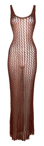 S/S 1997 Karl Lagerfeld Runway Sheer Bronze Knit Maxi Dress