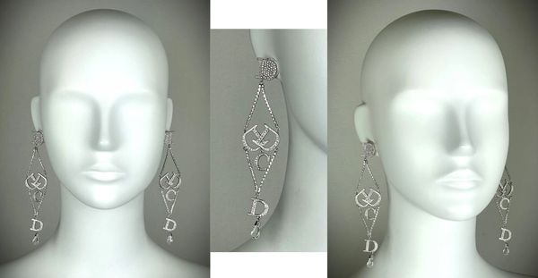 1990's Christian Dior by John Galliano Extra Long Crystal Logo Earrings