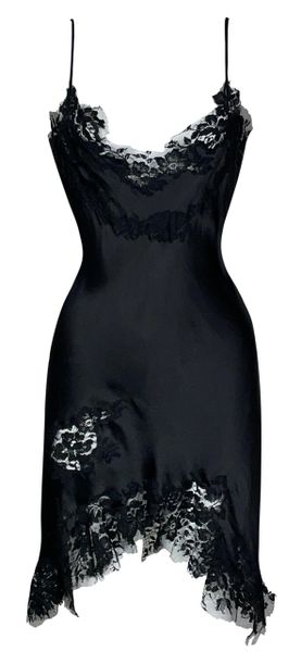 C. 2003 Ermanno Scervino Black Silk Satin Lace Mini Slip Dress