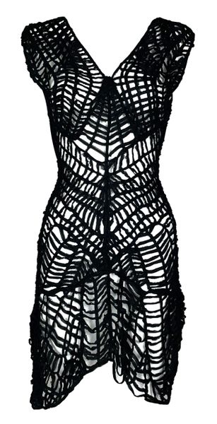 2000's Ermanno Scervino Sheer Black Spider Web Macrame Black Knit Mini Dress