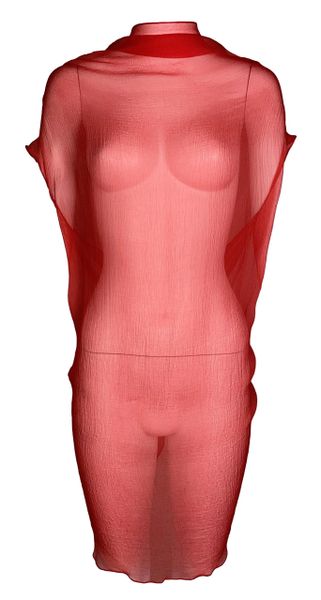 S/S 2003 Alexander McQueen Sheer Red Silk Tunic Mini Dress