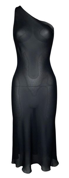 C. 2006 Christian Dior by John Galliano Sheer Black Silk One Shoulder Midi Dress