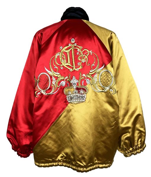 F/W 1990 Christian Dior by Gianfranco Ferre Runway Red & Gold Embellished Crown Baggy Reversible Coat Jacket