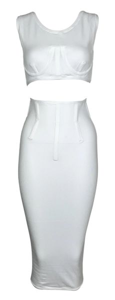 S/S 1993 Jean Paul Gaultier White Crop Top & Bodycon High Waist Maxi Skirt Set