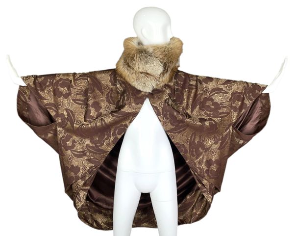 S/S 2008 Christian Dior by John Galliano Runway Gold & Brown Poiret 20's Style Cape Coat w Fox Fur