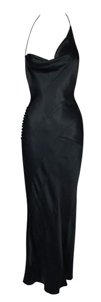 S/S 2000 Christian Dior by John Galliano Asymmetrical Black Halter Backless Maxi Dress