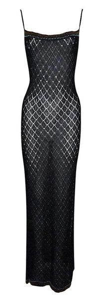 F/W 2001 Christian Dior by John Galliano NWT Sheer Black Knit Beaded Maxi Dress