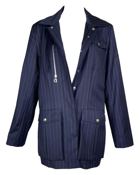 S/S 2001 Christian Dior by John Galliano Navy Blue Pinstripe Air Force Military Jacket