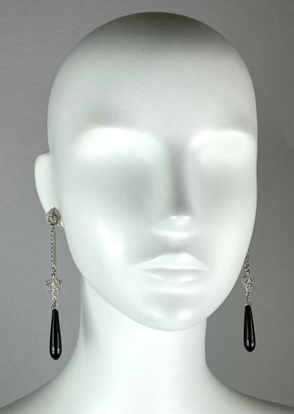 2000's Christian Dior by John Galliano 20's Art Deco Extra Long Crystal Onyx Earrings