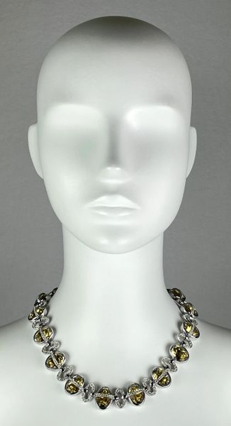 2000's Christian Dior by John Galliano 1940's Old Hollywood Silver & Canary Yellow Crystal Necklace