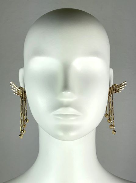 2000's Christian Dior by John Galliano Long Gold Wing Earrings
