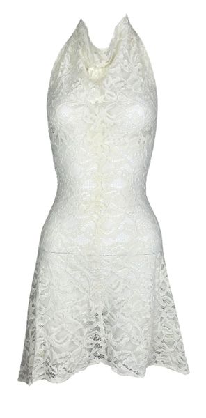 Vintage S/S 1999 Alexander McQueen Ivory Lace Halter Mini Dress