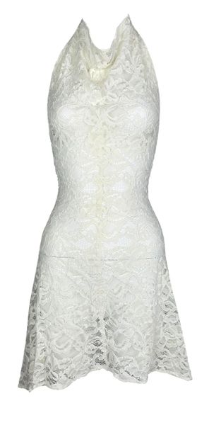 Vintage S/S 1999 Alexander McQueen Ivory Lace Halter Mini Dress