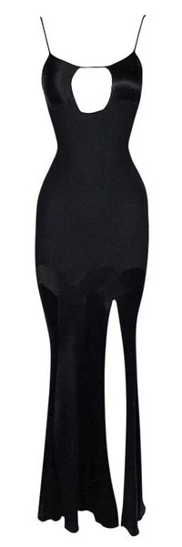 S/S 1994 John Galliano Black Plunging Cut-Out High Slit Maxi Dres