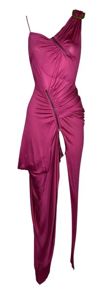 S/S 2002 Christian Dior by John Galliano Hot Pink High Zipper Slit Maxi Dress
