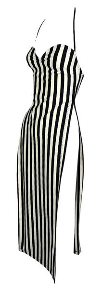 S/S 1989 Jean Paul Gaultier Runway Black & White Stripes High Slits Maxi Dress