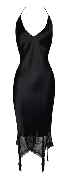 S/S 2004 Christian Dior by John Galliano Black Satin Lace Girdle Lingerie Slip Dress