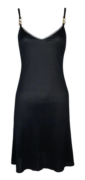 F/W 2000 Christian Dior by John Galliano Black Modal Gold Logo Straps Slip Mini Dress