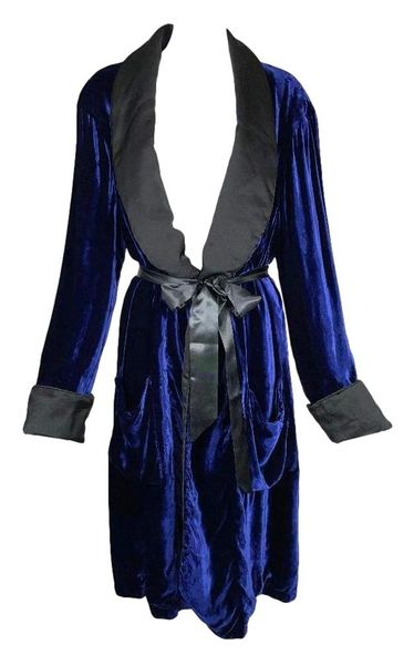 F/W 1995 Dolce & Gabbana Runway Unisex Old Hollywood Royal Blue Velvet Robe Jacket