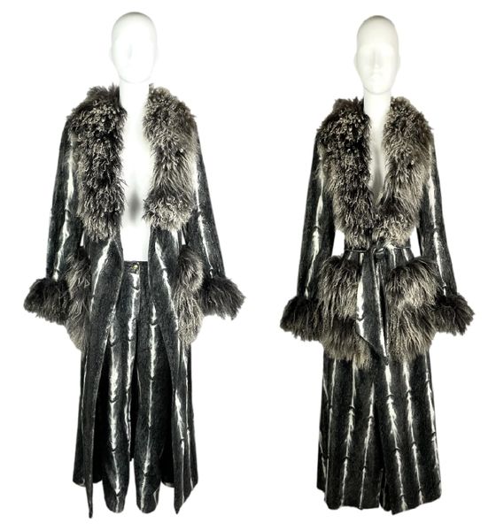 F/W 2000 Christian Dior by John Galliano Faux Fur & Lamb Fur Long Coat Dress & Pants Suit