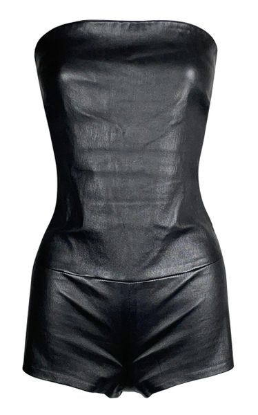 Faux Leather Strapless Bodysuit 