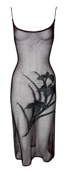 S/S 2000 Christian Dior by John Galliano Sheer Burgundy Fishnet Embellished Dress