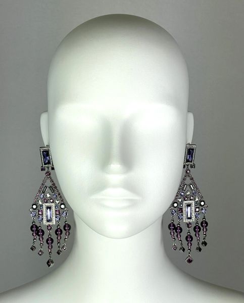 2000's Christian Dior by John Galliano Large Purple Crystal Chandelier Earrings